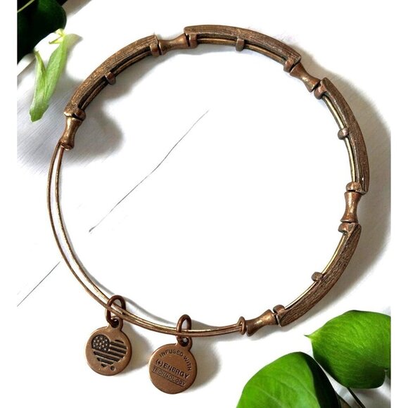 Alex and Ani Engraved Copper Tone Beaded Bracelet Adjustable 2.0"- 3.5" - Picture 1 of 2